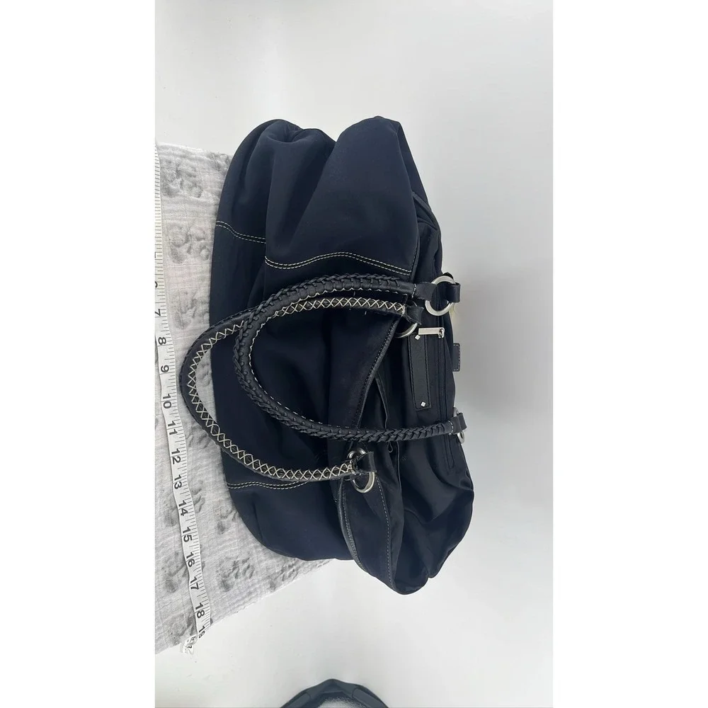 Donald J Pliner navy blue Nylon Leather Tote Braided‎ Handles